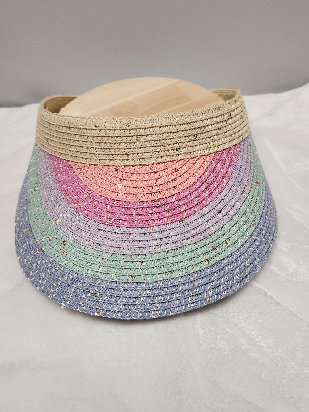 Capelli of New York Pastel Rainbow Sequin Straw Visor